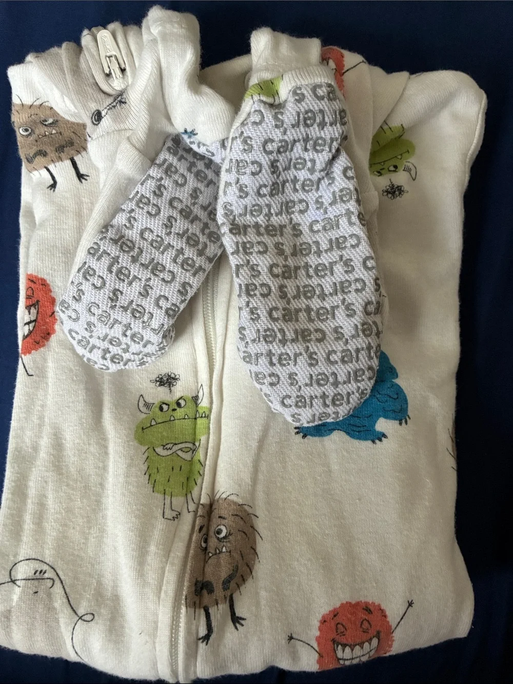 Carter's White Footed One-Piece Pajamas with Colorful Monster Prints